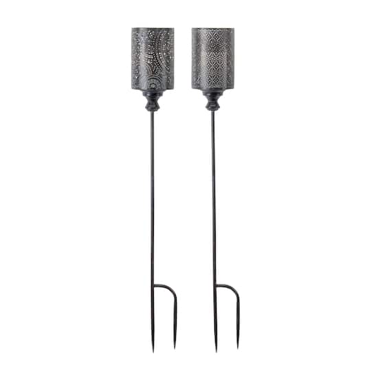 40" Silver Candle Holder Metal Garden Stake, 4ct.